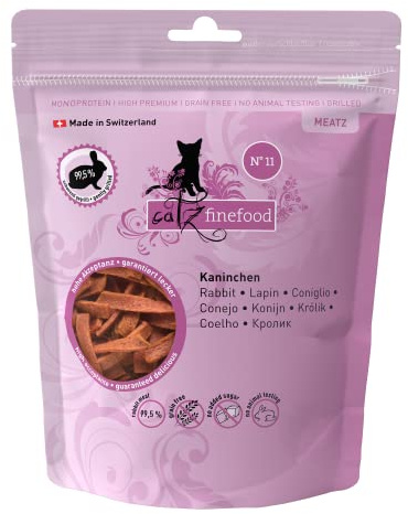 catz finefood Meatz katt godsaker kanin nr 11 – krispiga ränder av kaninkött – grillat och torkat – kattmellanmål utan socker, spannmålsfri, 45 g