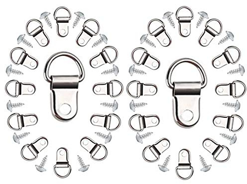 D-rings Photo frame hanging hook, YMWALK 100 Pcs Stainless Steel Wall Bracket Hanger with Screws and Box for Hanging Clock, Paintings, Artwork, Picture Frame Hook, Photos, Mirrors