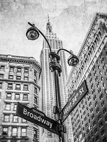 Feeling at home Leinwand-gerahmt, mit amerikanischem Straßenlicht und Straßenschildern, mit Empire-Staat-Bau-in-Hintergrund, New-York-Frank-Assaf-Schilder, Kunstdruck, auf Holzrahmen, 81 x 61 cm