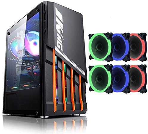 Gaming Case,Mid-Tower PC Gaming Case ATX/M-ATX/ITX - Front I/O USB 3.0 Port - 4MM Tempered Glass - 6 Eclipse Fans - Water-Cooling Ready (Color : Black, Size : 6 red fans)
