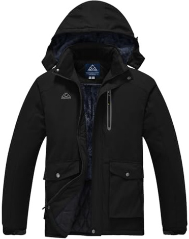 donhobo Herren Skijacke Warm Gefüttert Fleecejacke Winterjacke Verdickt Windjacke Männer Wanderjacke Softshell Jacke Outdoor Funktionsjacke mit Abnehmbarer Kapuze