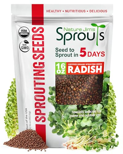 Nature Jims Organic Radish Sprout Seeds – 16 Ounce Premium Non-GMO Radish Seeds for Sprouting, Rich in Vitamins, Minerals, Fiber & Protein – Microgreen & Sprout Seeds for Home Growing