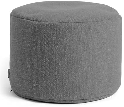 mokebo® Pouf, Hocker o. Sitzhocker 60x40cm 'Der Ruhestifter', Bodenkissen rund & Fußhocker fürs Wohnzimmer, nachhaltiger Sitzpouf, Puff & Beistelltisch mit EPS-Perlen Füllung, Recyclingstoff in Grau