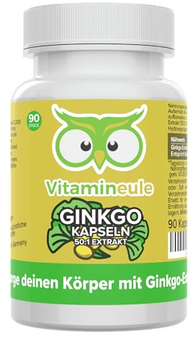 Ginkgo Biloba Kapseln - hochdosiert 6000 mg (120 mg 50:1 Extrakt) | Produktion in Deutschland - bioaktiv & vegan - ohne Zusatzstoffe & laborgeprüft - Vitamineule®