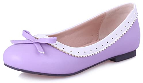 Bviennic Ballerina Flats Femmes Bout Rond A Enfiler Dolly Chaussures avec Bows Décontractée Walking Comfy Mariage Bride Ballet Loafers Femmes Chaussures Violet Taille 45 Eu-47Cn