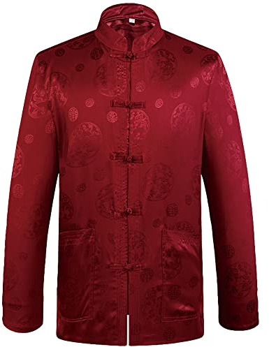 G-LIKE Costume chinois Tang – Costume traditionnel chinois antique d'arts martiaux Tangzhuang Kung Fu à manches longues pour homme et femme – Brocart, Rouge, XL