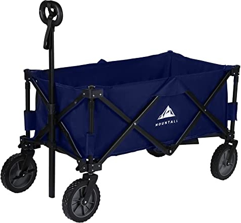 Collapsible Portable Wagon Trolley Folding Wheeled Festival Cart For Camping Beach Outdoor Leisure (Navy)