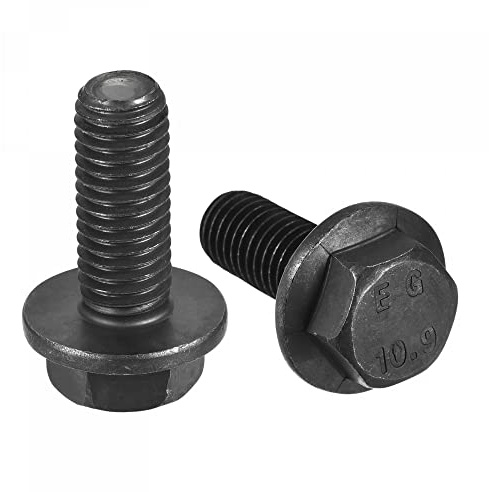 sourcing map Metric M10x25mm Hex Flange Bolts, 6pcs 10.9 Grade Carbon Steel Hexagon Head Screws