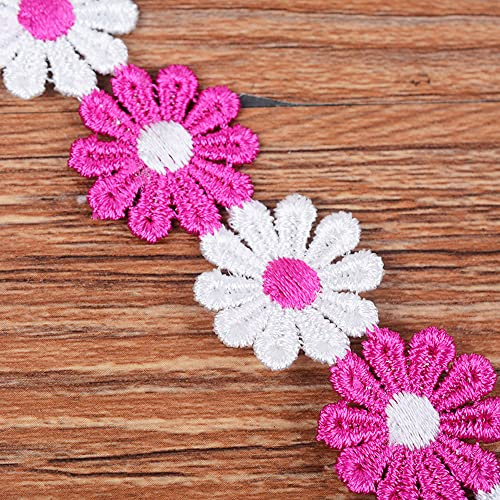 XCSJ 5 Yard 25mm Blumen Spitzenband Spitzenborte Stickerei (rosarot) | Dekoband Zierband Borten Bänder Blumenband Gänseblümchen Dekoband Spitzen Spitzenborte Für Hochzeit Handwerk Nähen Deko