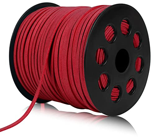 LEREATI 2.6mm Cordino Cuoio 90m Finta Pelle Cordoncino per Collane, Lacci Cuoio Quadrato per Braccialetto, Collana, Perle, Artigianato Fai Da Te, Artigianato, Scarpe, Moda (Rosso)
