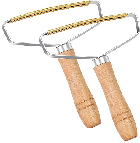 Portable Lint Remover, 2PCS Manually Lint Roller with Wooden Handle Holder, Reusable Double Sided Fabric Shaver for Carpets, Pet Hair, Woolen Coat, Sweater, Bed Sheets