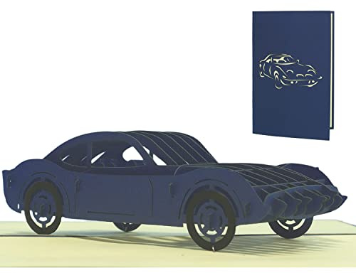 LINPOPUP®, LIN17769, Pop Up Karte Auto, Auto Geburtstag, 3D Pop Up Karte Auto, Grußkarte, Führerschein, Gutschein Auto (Blau), N394