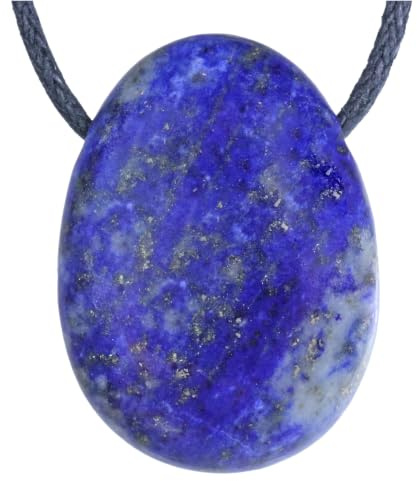 Lapislazuli Tropfen Anhänger Kette Edelstein Heilstein Damen Herren | Inkl. Baumwollband & Edelsteinkarte | Handgefertigtes Unikat | Ideal als Geschenk