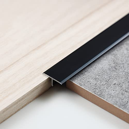 Trimold 3 Stück Aluminium-T-Formleisten, Zierleisten und Bodenübergangsleisten, flache Trennleiste für Türschwellen und Verbindungsböden von Laminatdielenfliesen (0,9 m x 2 cm, Mattschwarz)