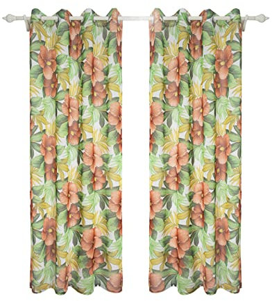 2 Stück Sheer Vorhänge Lässige Vorhang Mit Ösen,Luftig Dekoschal für Wohnzimmer Schlafzimmer Stores Küche - (B132 x H213cm) Pflanze Blume