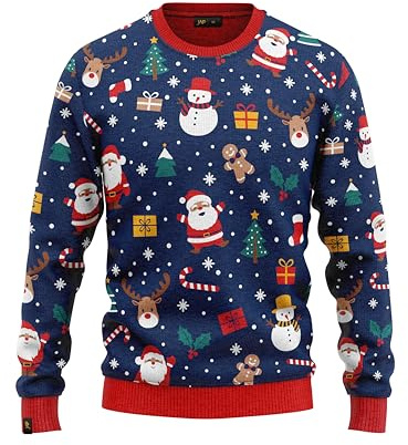JAP Christmas Schneemann und Weihnachtsmann - Lustiger Hässlicher Weihnachtspullover Für Damen und Herren Ugly Christmas Sweater - L