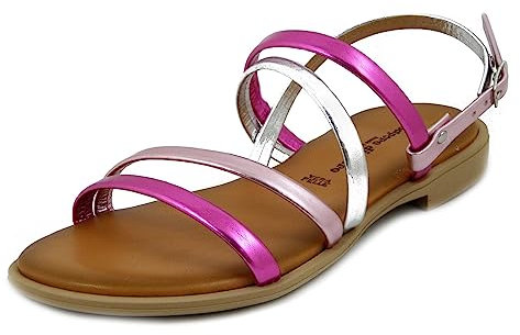 OSVALDO PERICOLI Sandalias de mujer de ecopiel multicolor fucsia, tacón bajo, Made in Italy 15737, multicolor, 35 EU
