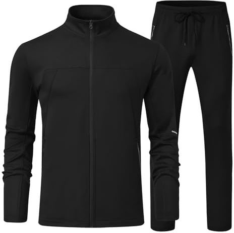 YSENTO Men's Tracksuits Outfits 2 Pieces Jogger Sets Jogging Track Sweat Suits Workout Warm Up Sweatsuit Black L