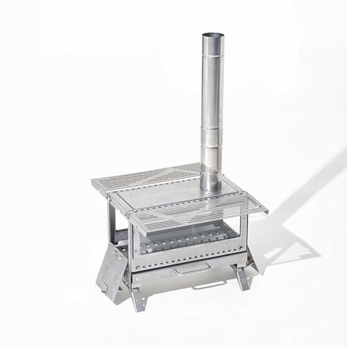 YUGXTH Poêle À Bois de Camping, Réchauds de Tente Pliable Portable en Acier Inoxydable avec Panneaux Latéraux et Verre de Visualisation du Feu, pour Le Chauffage et La Cuisson en Plein Air