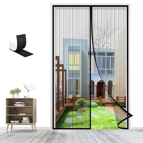 Magnetic Fly Screen Door, Heavy Duty Anti Mosquito Mesh Fly Curtain with Powerful Magnets and Full Frame Tape Insect Protection Door-Black-A|| 200x200cm(78x78inch)