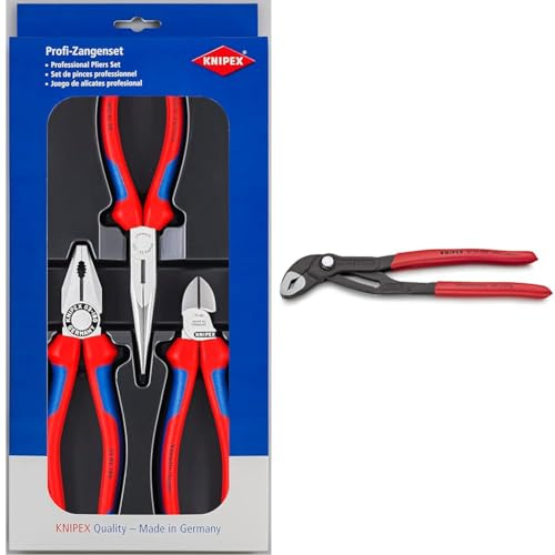 Knipex Montage-Paket (SB-Karte/Blister) 00 20 11 & Cobra, Wasserpumpenzange | Rohrzange, Chrom-Vanadium, atramentiert, 250 mm, 87 01 250