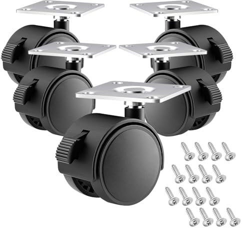 YIOVVOM 1-inch Furniture casters with Brake Set of 5，Replacement cart Plastic casters, Black Nylon Plastic Small Swivel casters with Screws, Used for workbenches and Moving Drawer Cabinet Table