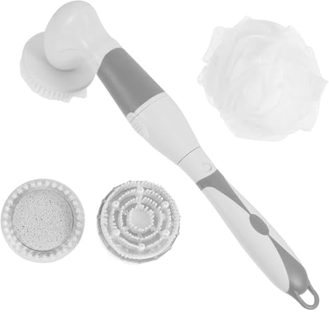 Healvian Elektrische Rückenschrubber Badebürste aus Abs mit Massagefunktion und Aufhängeöse für Reisen Tragbare Körperreinigungsbürste mit Badball Zufällige Farbe