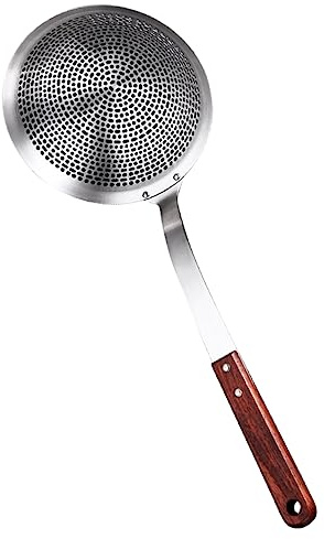 ABOOFAN Colador De Acero Inoxidable y Cuchara Filtrante Para Espumadera Práctica Herramienta De Cocina Mango De Madera Para Filtrar Alimentos Olla Caliente
