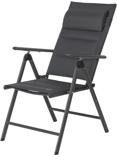 CampFeuer Campingstuhl faltbar verstellbare Rückenlehne | Anthrazit | Liegestuhl, abnehmbares Kopfpolster | Klappstuhl Garten, Gartenstuhl Klappbar, Gartenstuhl Hochlehner Verstellbar, Balkonmöbel