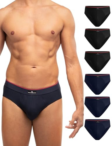 DANISH ENDURANCE Briefs i Bomull, Klassiska Kalsonger, Etikettfria, för Herr, 6-Pack Flerfärgad (3xSvart/Röd, 3xMarinblå/Röd) M