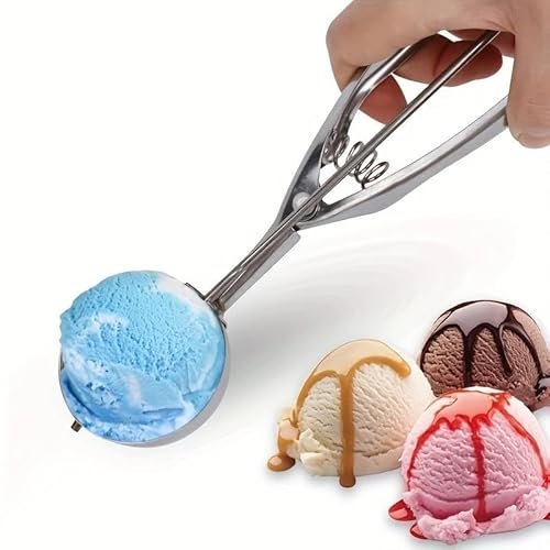CHEFZOCO Cuchara de helado, Sacabolas Helado, Cuchara bolas helados, Cucharón de helado con gatillo, Accesorios de cocina, Apto para Lavavajillas, 4 cm diámetro de bola, Acero inoxidable