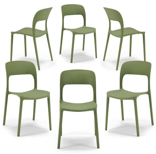 REDÒKASA Set 6 sedie in polipropilene KATE, impilabile, resistente ai raggi UV, design moderno, ideale per sala da pranzo, cucina, sala d’attesa, bar, ristoranti o da esterno (6, Verde Oliva)