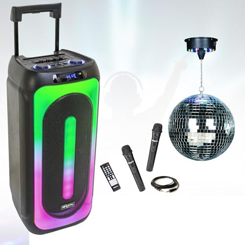 MOOVING LIGHT & SOUND MS-MAGIC-SOUND1000 - Pack de altavoz luminoso Karaoke USB Bluetooth MS-MAGIC-SOUND1000 1000 W 2 pastillas TWS – Bola de disco motorizada – Fiesta