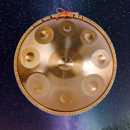 Tamburo Handpan In Acciaio Da 22 Pollici, Tamburo Handpan In Re Minore 9/10/12 Note Per Adulti E Bambini, Strumento A Percussione Armonico 432Hz Con Custodia Handpan E Mazze(Gold,12Notes)