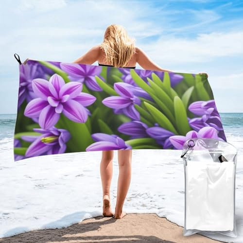 UENFFKDAP Hyazinthe lila Mikrofaser schnell trocknendes Strandtuch, super saugfähig, verwendet für Strand, Schwimmen, Reisen, Fitnessstudio.