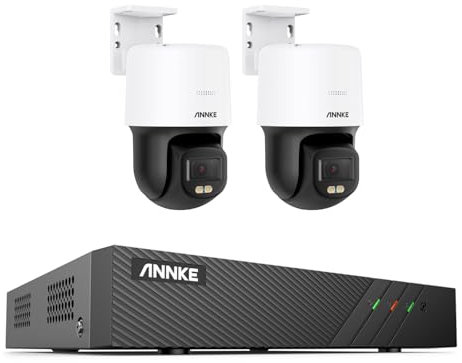 ANNKE 3K PT POE - Set di telecamere di sorveglianza per esterni, 2 telecamere IP con visione notturna a colori F.10-Ture, rotazione di 340°, inclinazione di 110°, audio a 2 vie, allarme di movimento