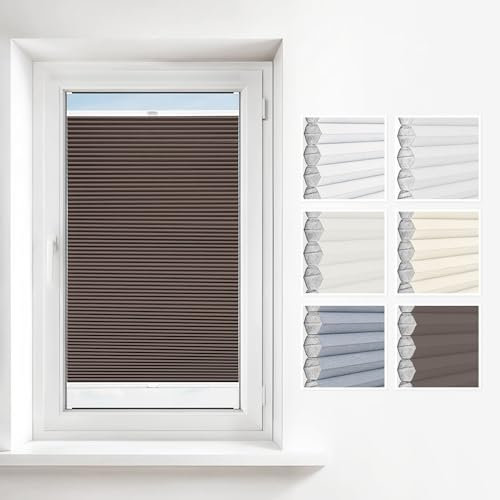 Estika Wabenplissee mit Bohren 60x230 cm Farbe: Braun Verdunkelung und Thermo Plissee für Fenster in verschiedenen Waben erhältlich mit Montagezubehör