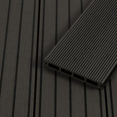 HORI WPC Terrassendiele Grau | Terrassenplatten | beidseitig verwendbar | Terrassenboden | Dielen | WPC Holzfliesen | Terrasse Garten | Hohlkammer | Antigua | Dielenlänge: 2200 x 146 x 21 mm