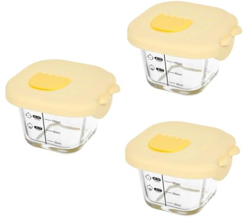 IWOWHERO 3 Stück Glas Futternapfbehälter Säuglingsnahrungsnapf Babygeschirr Schüsseln Mit Deckel Milchglas Trainingsteller Auslaufsichere Babynahrungsgläser Kinder Essnapf