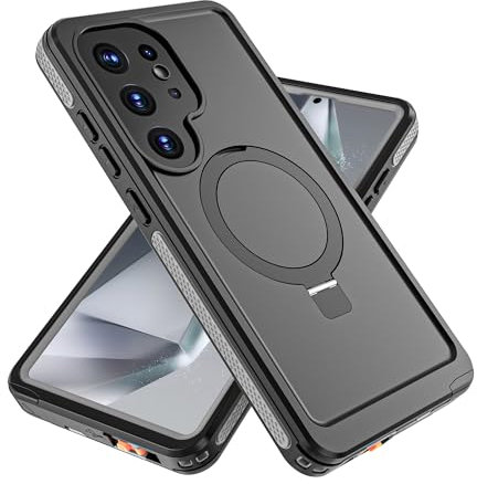 Beeasy Cover per Samsung Galaxy S25 Ultra Impermeabile con Cavalletto,con MagSafe,Protezione Fotocamera/Schermo,360 Militare Antiurto Resistente Custodia,Indistruttibile Subacquea Waterproof Case