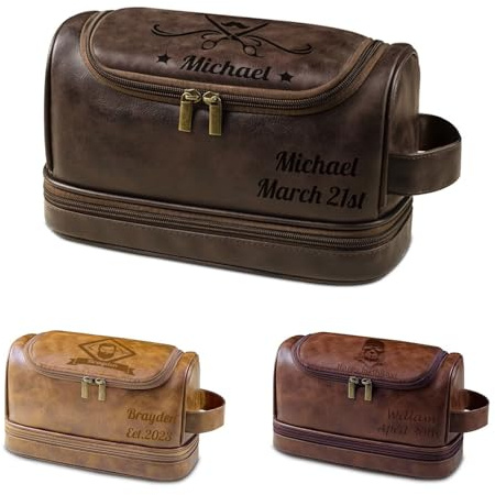 Personalisierte Herren Kulturtasche,Geschenke für Ehemann, Opa, Vater | Personalisierte Name Reisen Toilettentasche,Wasserdichte Leder Herren Kulturtasche,Personalisieren Sie Ihren Namen