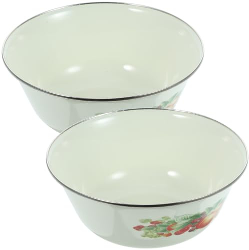 ABOOFAN 2 Pack Enamelware Noodle Bowls 7.87In Vintage Instant Ramen Soup Salad Serving Bowl Set Retro Design for Home Kitchen Restaurant
