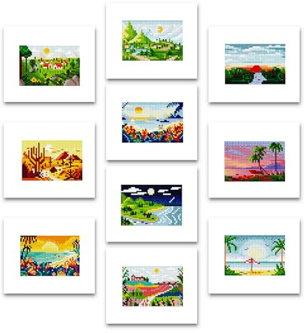 ThxMadam 10 Pcs Small Diamond Art Set, Landscape Mini Diamond Painting Kits for Adults Beginners, Scenery Diamond Painting Pictures, Gem Art for Home Wall Desktop Decor, 15 * 20cm