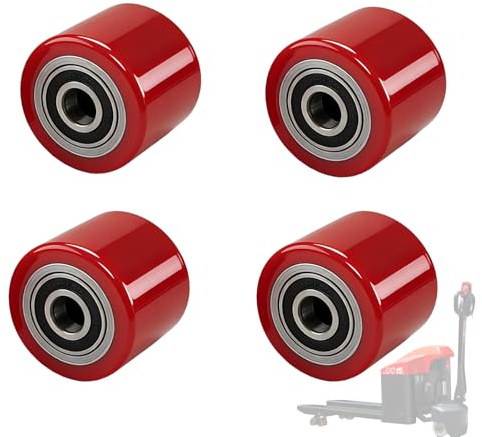 4 Stück Hubwagen rollen Polyurethan 80 x 70 mm,Achse 20 mm,Max 600 KG,Rot | Rollen mit kugellager,Hubwagen ersatzteile,Abriebfester,für Hubwagen Ersatzrollen,schont den Boden,geräuscharm