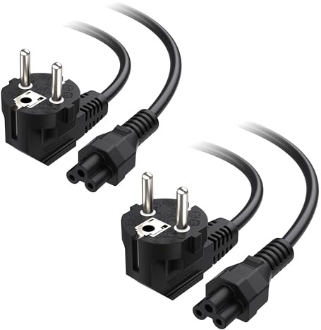 Cable Matters 2er-Pack Netzkabel Typ F auf IEC C5, 2m, Schwarz | 3-Polig, Winkelstecker CEE 7/7, Kleeblatt-/Mickey-Maus-Stecker für Laptop-Netzteile und Projektoren