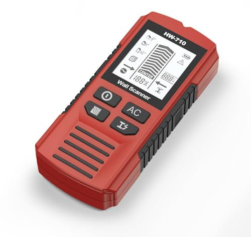 Leitungssucher Ortungsgerät Wand Scanner Detektor Multifunktional Stud Finder Holz/Eisenmetalle/Nichteisenmetalle/Kabel Metallsuchgerät Kabelfinder Wand Scanner Detektor (Rot)