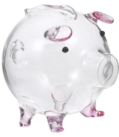 KONTONTY Niedliches Sparschwein aus Rosa Glas Transparente Durchsichtige Spardose mit Münzfach für Kindergeburtstag und Schreibtisch Dekoration