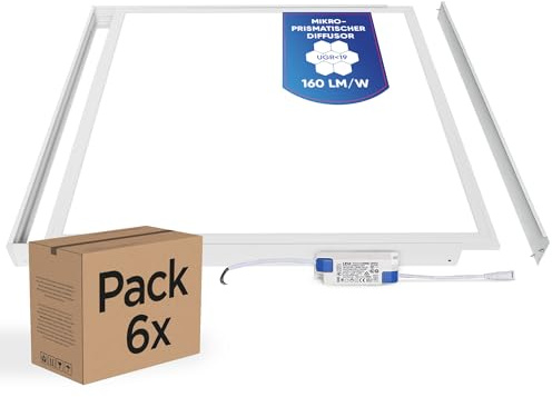 LECOM 6x LED Panel 62x62 Neutralweiß 4000K UGR19 25W Büroleuchte Aufputz | Blendfreie, Energieeffiziente Büroleuchte mit UGR19. Ideal für Büroarbeitsplätze, Großraumbüros, Gewerberäume und Homeoffice.