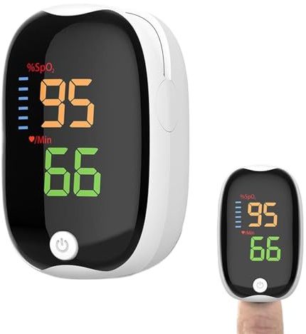 Monitor Ossimetria non Invasivo, Saturimetro per il Monitoraggio della Saturazione di Ossigeno nel Sangue e della Frequenza Cardiaca, Pulsossimetro Compatto per Uso Domestico o Esterno, Bianco
