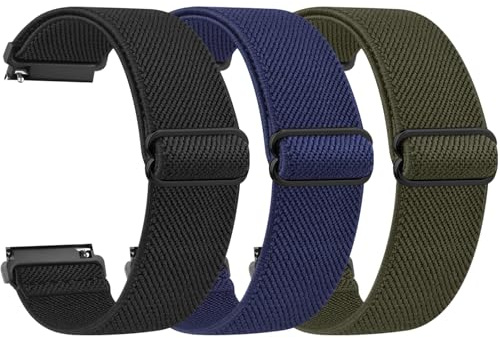 3-PACK Elastic Watch Straps for Women Men, 20mm Adjustable Soft Nylon Stretchy Quick Release Band for Samsung Galaxy Watch/Garmin/Fossil/Amazfit/Huawei Replacement Watch Band 3-PACK 01